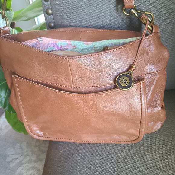 The Sak Brown Basketweave‎ Large Crossbody Purse BAG Gold Studded LEATHER Hobo - Picture 6 of 11